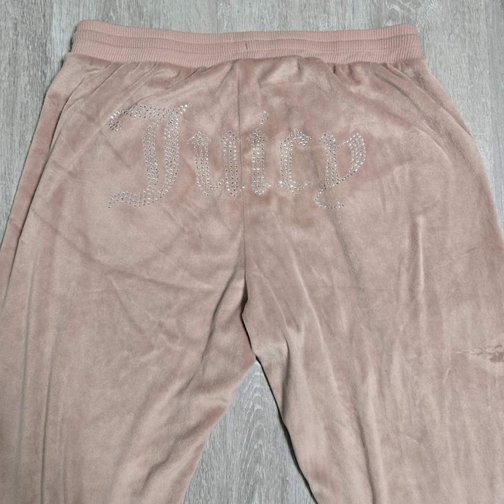 Juicy Couture Velour Track Pants Sleepwear Pink Peach Colored Sparkle Spellout - Picture 5 of 6